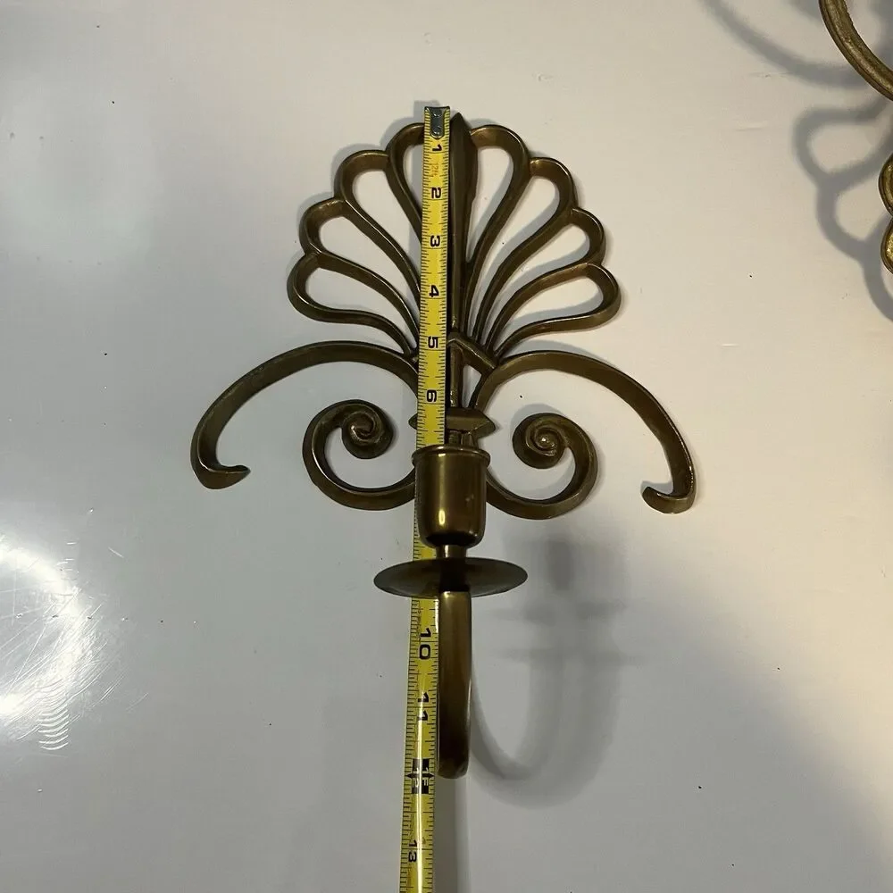 Solid Brass Wall Mounted Sconces Pair Scroll Design 90’s Single Candlestick